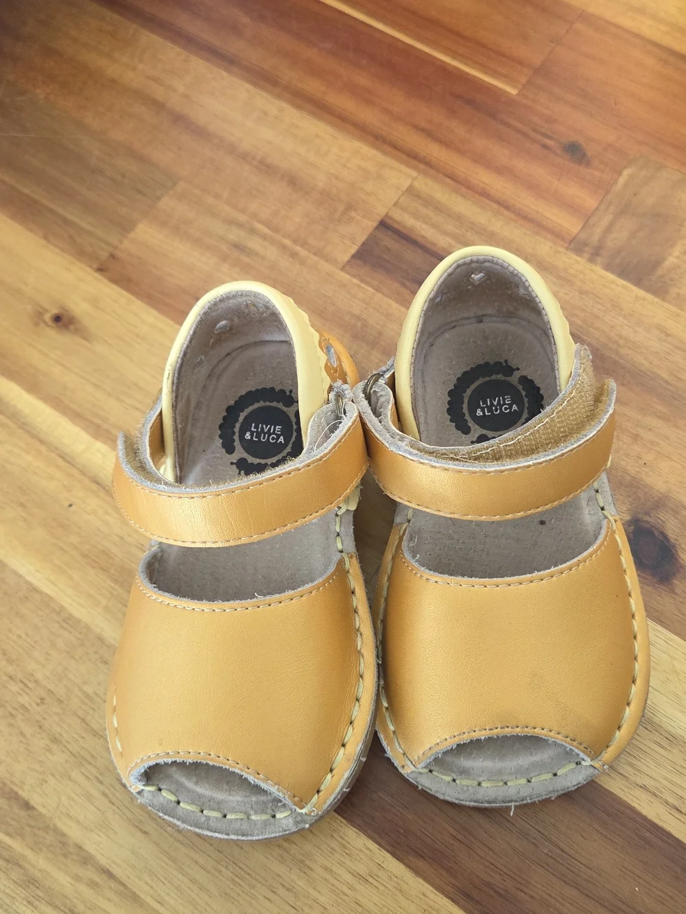 Kids Mustard Yellow Leather Sandals with Hook-and-Loop Strap